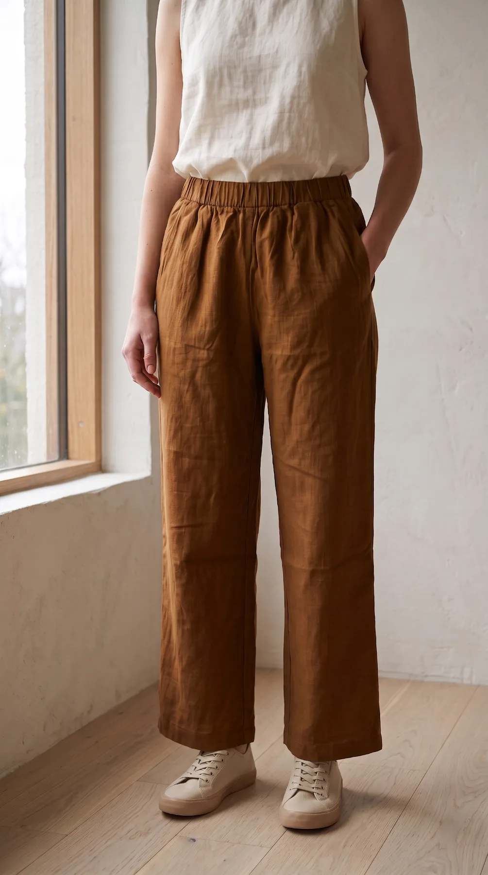 Keten Bol Paça Pantolon — #b4553a